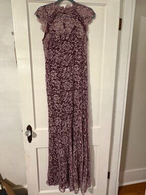 Shoshana Midnight Lace Gown Light Pink and Maroon size 6